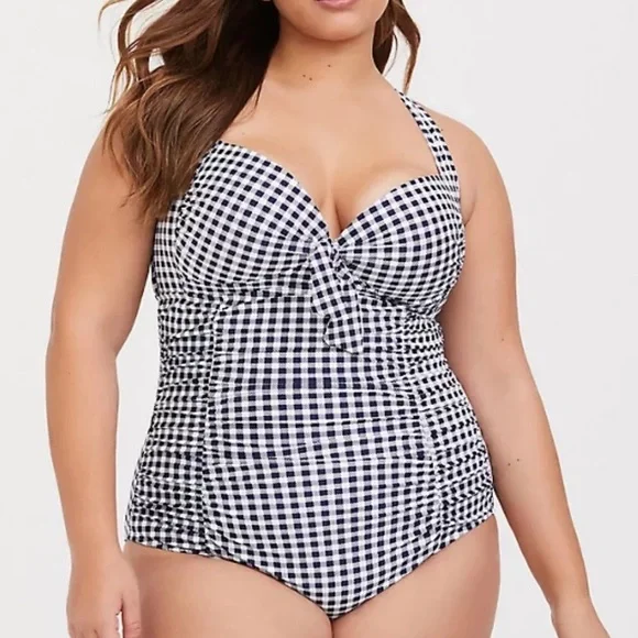Torrid Navy Gingham One Piece Swimsuit